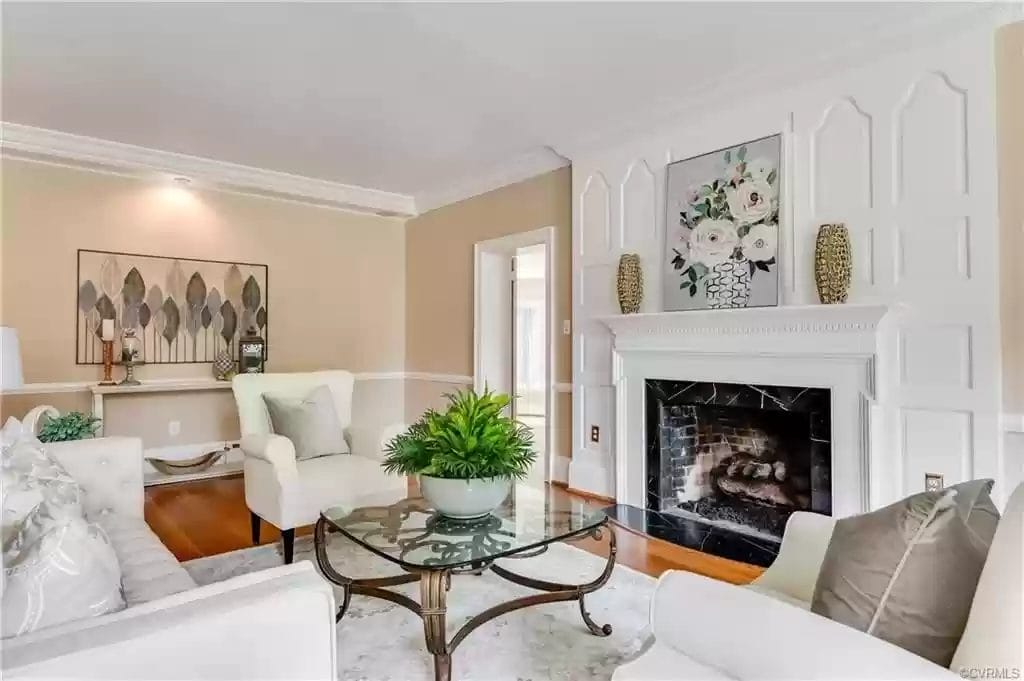 living room with white furniture