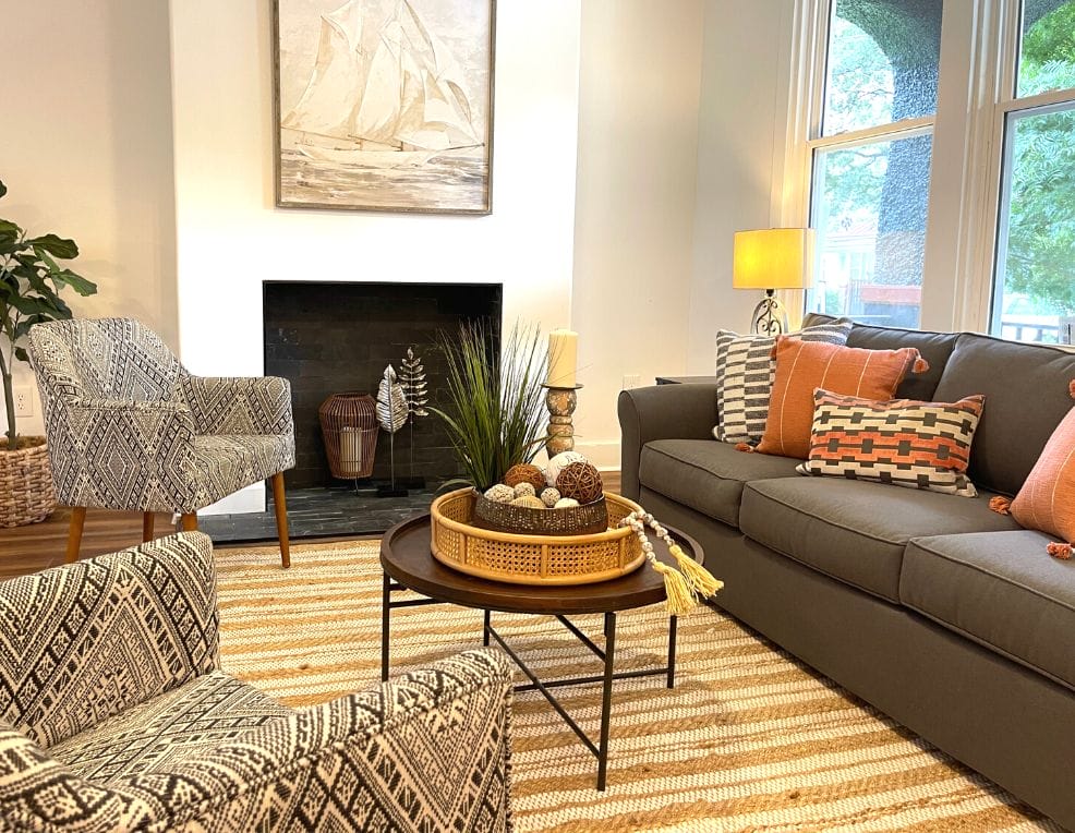 living room with fireplace