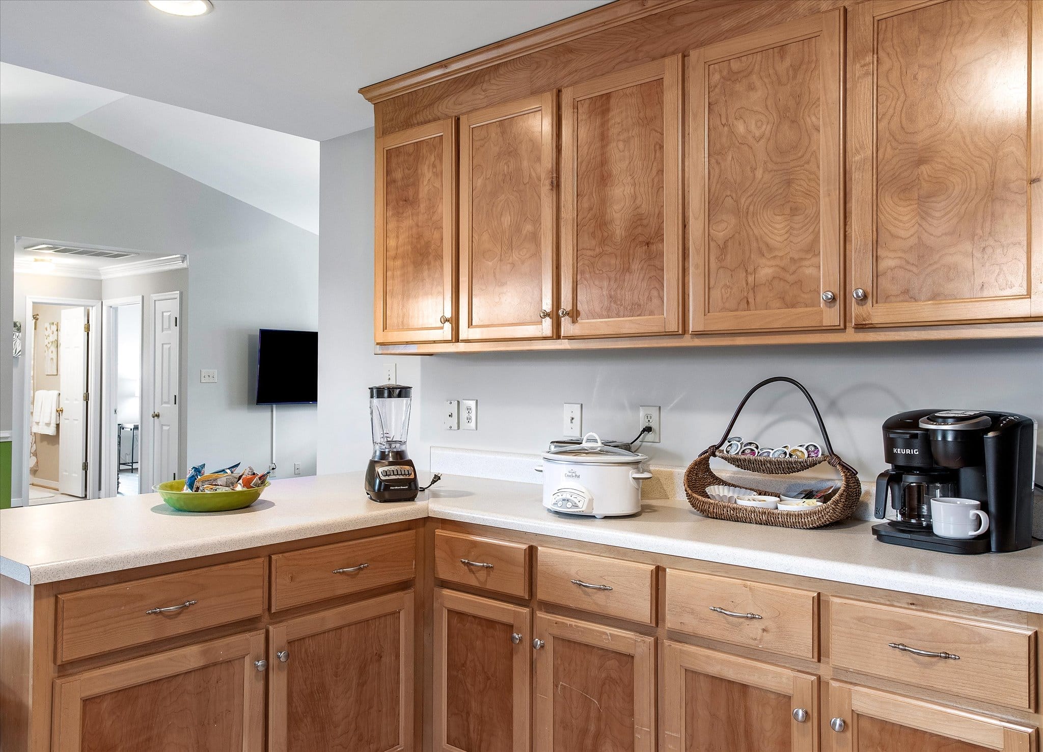 kitchen with brown cabinets
