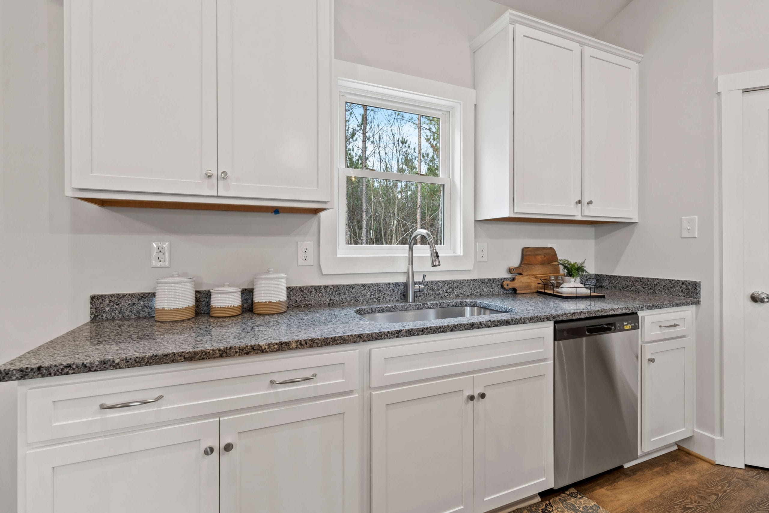 kitchen with white cabinets