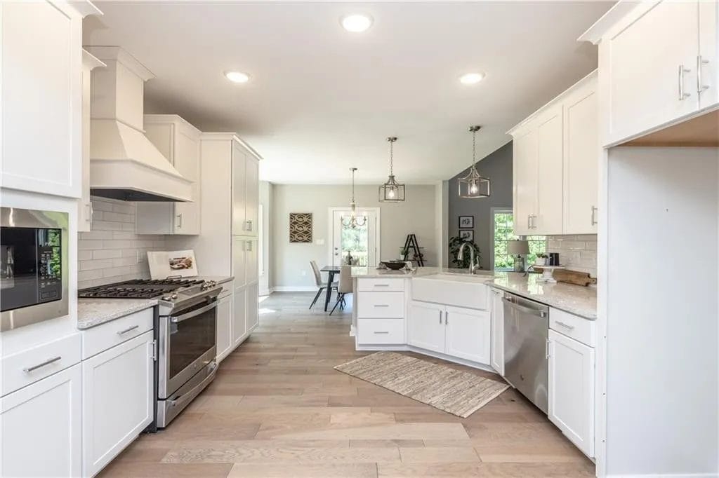 kitchen with white cabinets