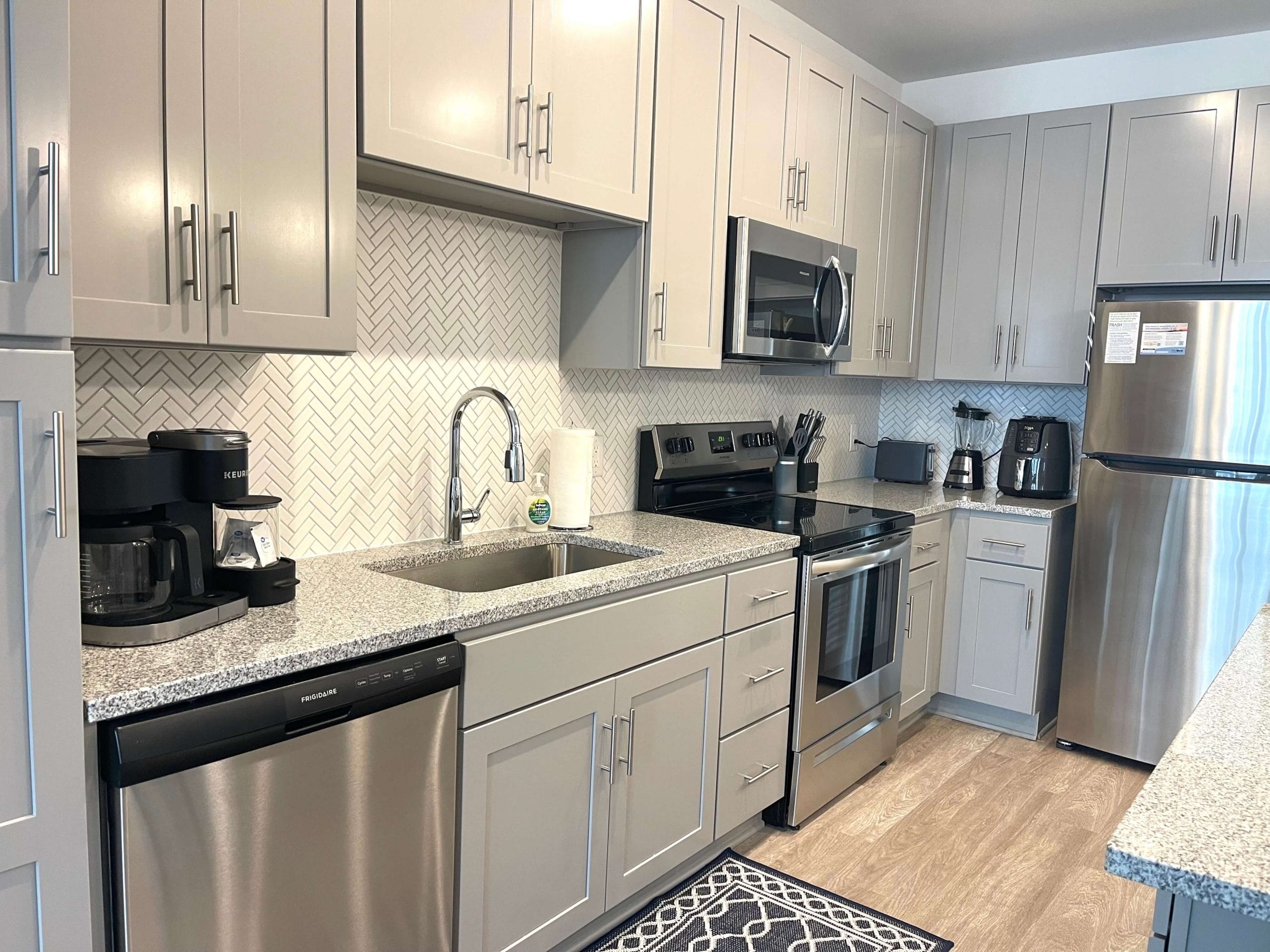 kitchen with gray cabinets
