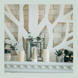 shelf white shelf with with vases and candles