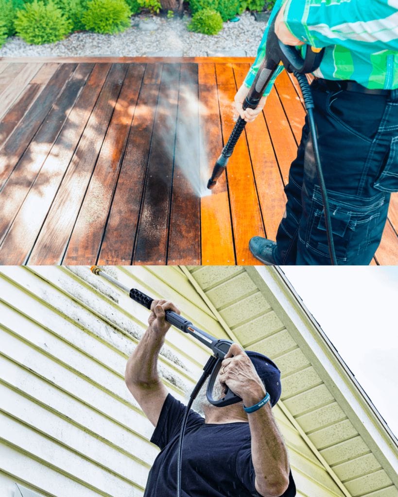 Men power washing